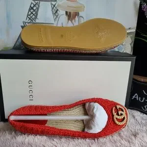 フラットシューズ Red Lilibeth GG Faux Pearl-embellished Espadrilles Gucci Women's Lilibeth GG Faux Pearl Embellished Espadrille